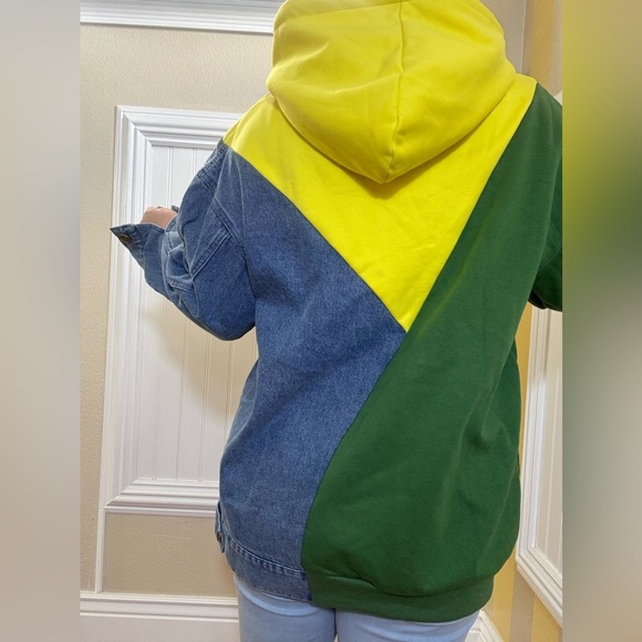 Colorblock Hoodie with Denim and Buckle Details - Picture 9 of 13